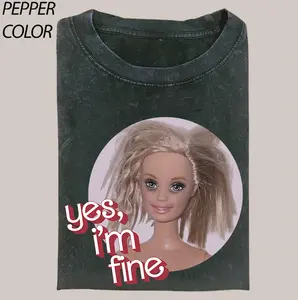 Funny Messy Hair Tee, Unisex Cringe Funny Dumb EmoDoll Shirt, Yes I’m Fine Barbie Meme Shirt, SadSelfie Streetwear Daily Casual Top, Funny Vintage Meme Tee, Cotton Womenswear