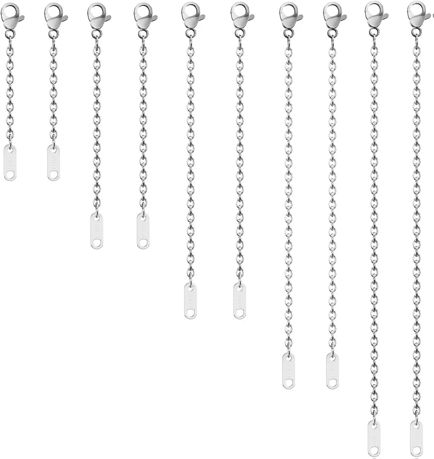 10 Pcs Necklace Extenders Silver, 2 3 4 5 6 inch Bracelet Extender, Chain Extenders for Necklace, Bracelet and Jewelry Making (Assorted Sizes) Adjustable Look