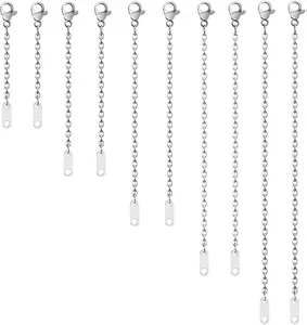 10 Pcs Necklace Extenders Silver, 2 3 4 5 6 inch Bracelet Extender, Chain Extenders for Necklace, Bracelet and Jewelry Making (Assorted Sizes) Adjustable Look