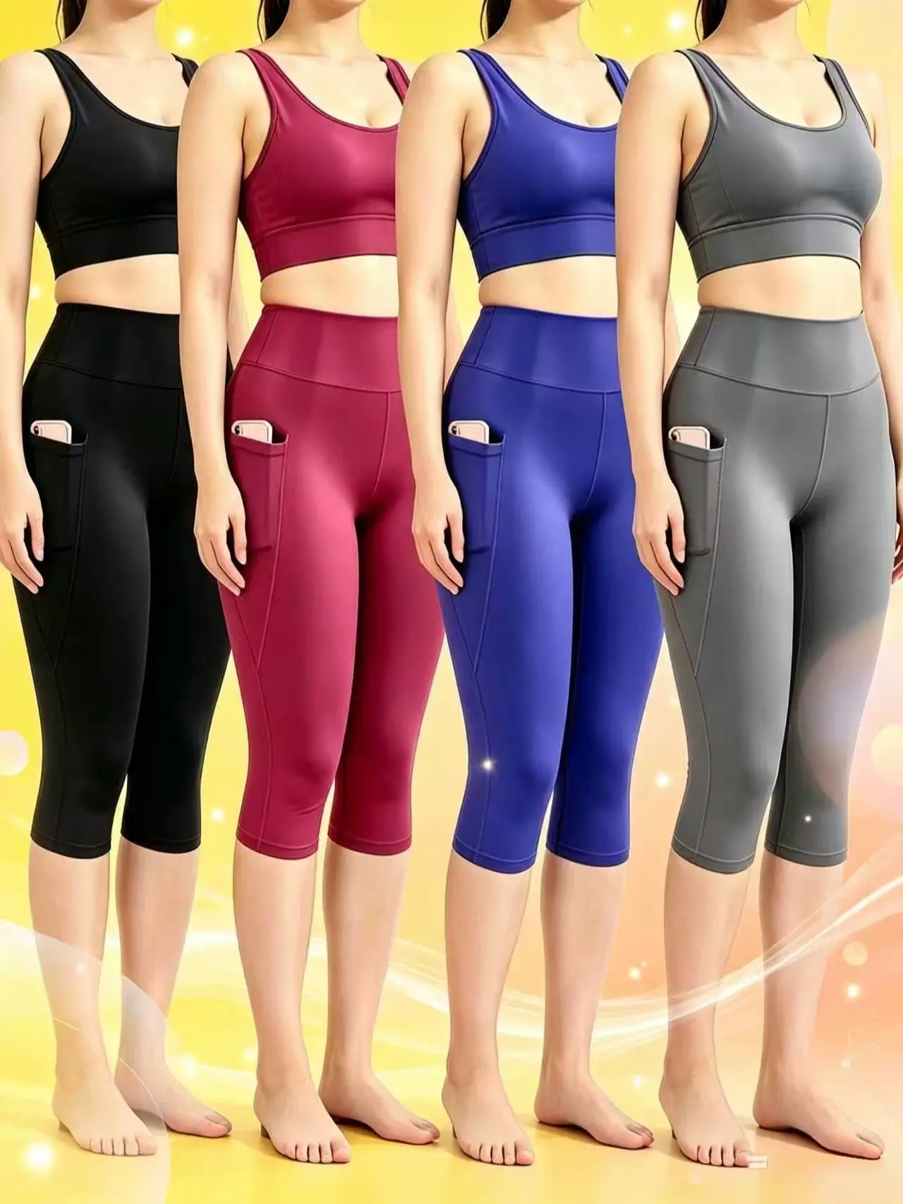 Spring Summer Instagram Trend Women’s High Waist Yoga Capri Pants Ruched Butt Lifting Anti Slip Waistband Workout Running Capris with Functional Phone Pockets leggings polyester cropped seven-inch woman local shipping daily sport yoga pant