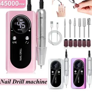Professional 45000RPM Electric Portable Nail Drill Machine Rechargeable Low Noise Nail Sander File for Manicure Salon Tool