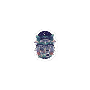 Mushroom UFO Nightscape Sticker