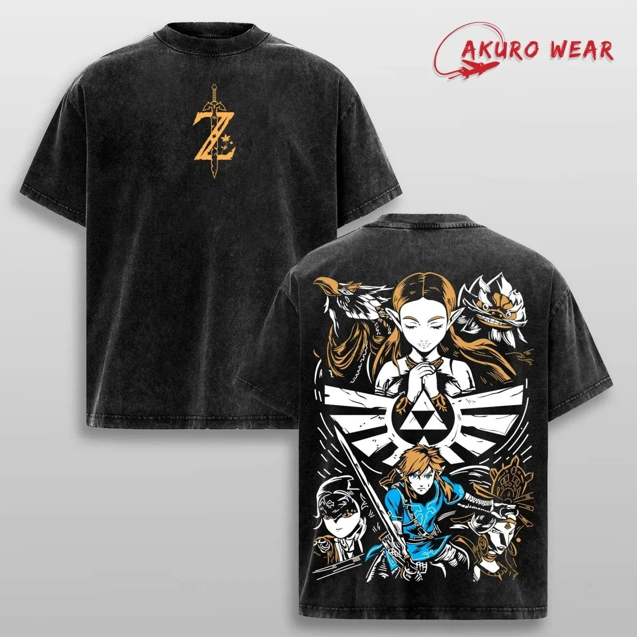 Zelda Tears of the Kingdom Washed T Shirt | Link Princess Zelda Midna Epona Triforce Graphic Tee | Hero of Hyrule Courage Wisdom Power Fantasy Game Streetwear Gift UJL