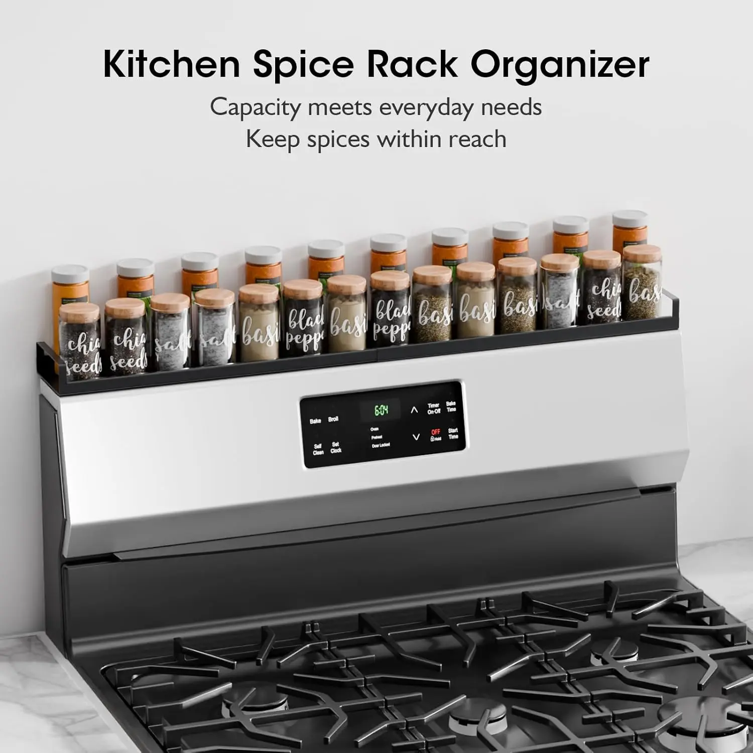 [SUPAFA] Expandable Stainless Steel Stove Top Shelf with 4X Strong Magnetic Adhesion, 20-30 in Adjustable Organizer, Flat-Top Stove Compatible Kitchen Spice Rack for Counter Organization