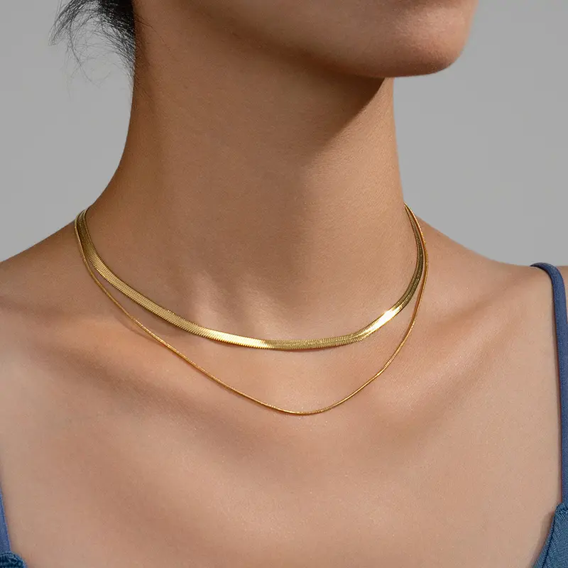 Classic Unisex Flat Snake Chain Choker Necklace For Women Stainless Steel Herringbone Gold Silver Color Fashion Jewelry Gift