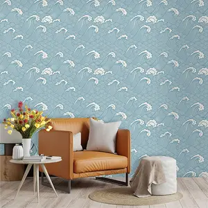 Wave Pattern Wallpaper, Blue, Light Sky Blue Background, PVC Material, Peel and Stick, Kitchen/living Room/bedroom Decor