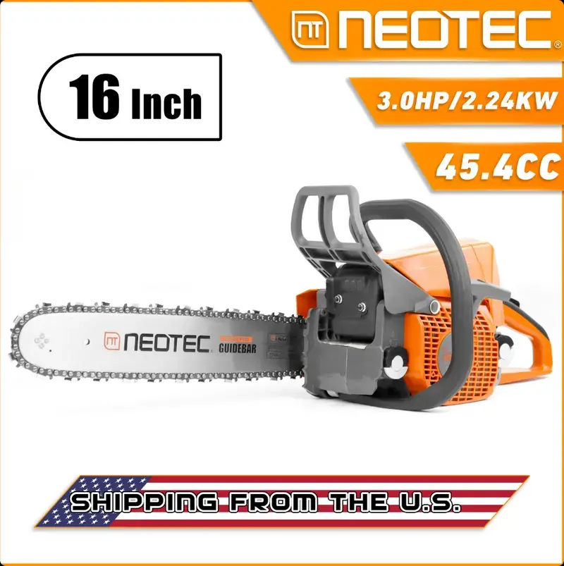 NEOTEC NS846 45.4cc Gas Chainsaw, 16 Inch 2-Cycle Chain Saw with Guide Bar & Chain, 3.0HP 2.24KW Lightweight Wood Cutting Saw for Tree Trimming, Branch Cutting & Yard Work, Compatible with MS250 MS230 MS210 Parts
