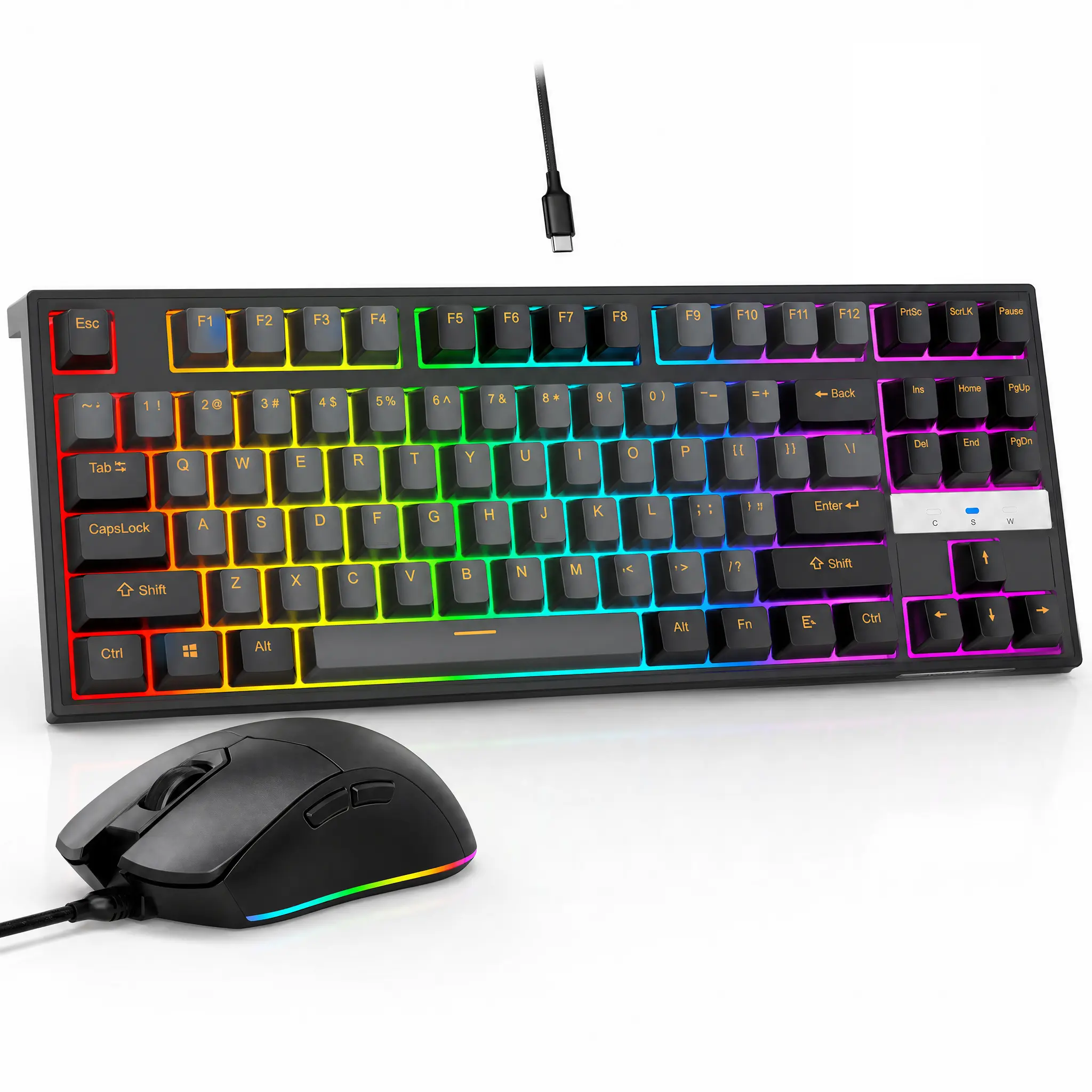 87 Keys Wired RGB Customizable Keypad & Mouse Bundle, Hot Swappable Switch Mechanical Keyboard, Mouse With Adjustable 7200 Tracking Sensitivity For PC Laptop Desktop Notebook