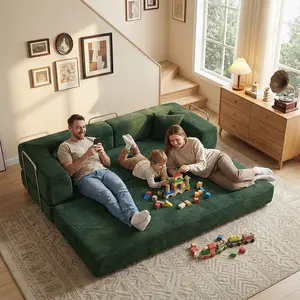 78.8"-in-1 Convertible Boneless Sofa Bed, Corduroy Cloud Sleeper Couch with Pillow, Fold Out Queen Floor Mattress for Living Room Bedroom