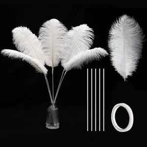 White Ostrich Feathers Bulk - 20pcs 22 Inch Large Ostrich Feathers for Vase, Floral Arrangement, Wedding Party Centerpieces and Christmas Home Decorations (White)