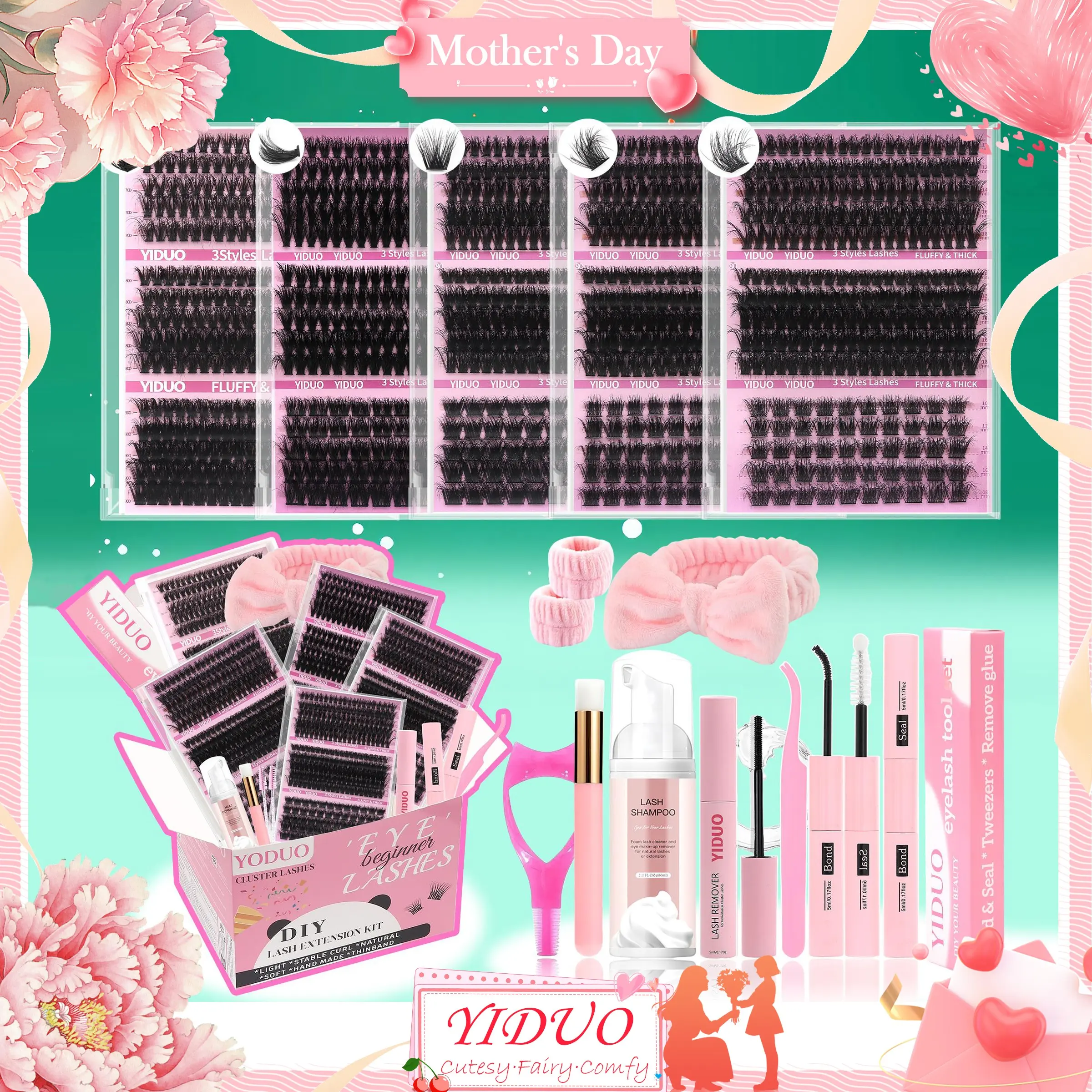 Natural Eyelash Extensions Kit, 1 Set Mixed Length Eyelash Clusters, Self Grafting Curvature Eyelashes, Professional Eye Makeup Accessories for Women, Makeup Products, DIY Eyelash Extensions, Diy Volume Eyelashes