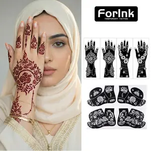 8pcs Large Reusable Henna Stencils, Eastern Indian Boho Hollow Out Body Art Stickers, for Hand Arm Feet, Wedding Ramadan Carnival New Year