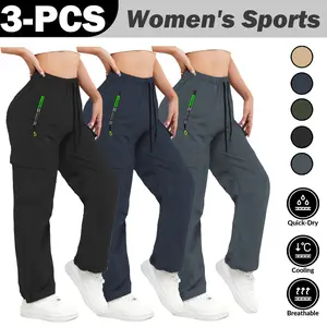 3PCS-Breathable Lightweight Cargo Pants for Women, Multi-Pocket Casual Sports Trousers