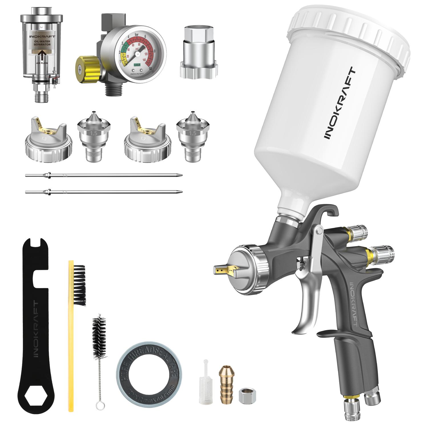 InoKraft DRZZLE D1-LVLP Spray Gun Premium & Basic Kit for Cars & House DIY Painting Superior Quality Atomization Efficient Transfer Easy Operation One-Piece Forged Aluminum Body Teflon Coating,father'sdaygifts