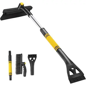 36" Extendable Ice Scrapers for Car Windshield 360°Pivoting Snow Brush for Car Snow Scraper Detachable Snow Removal Tool for Cars,Trucks,SUVs, Car Wash Brush snow brush ice scraper winter essential foam grip Yellow Rubber