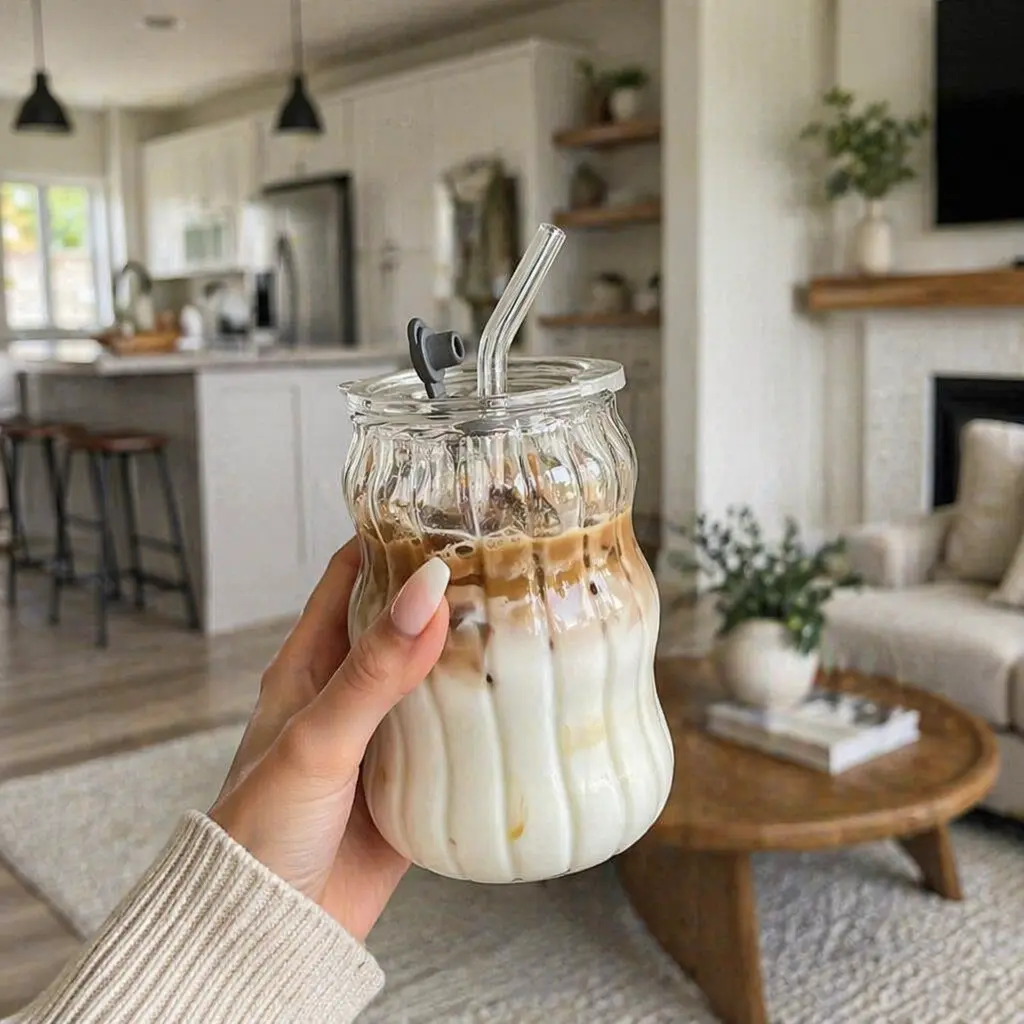 500ml Ripple Glass Tumbler w/ Lid & Straw, Lead-Free Borosilicate Glass, Dishwasher Safe for Coffee, Latte, Milk Tea & Juice, Only 2&4 Pack, Ins Portable Cup for Home, Office & Travel, Gift for Coffee Lovers, Free Returns & Fast Refund Drinkware