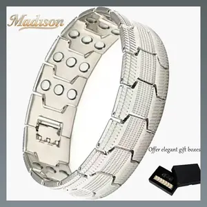 Silvery Men's  , featuring 3 rows of neodymium magnets with adjustable length, super  jewelry, pure copper structure,  , ideal Christmas gift for men for both daily and formal wear,  jewelry, fashionable magnetic therapy bracelet Trendy Stack Bangle