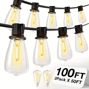 IP54 Waterproof LED Outdoor String Lights - ETL Listed, Shatterproof ST38 Bulbs, Dimmable & Connectable, Warm White For Garden, Porch, Patio, Balcony, Backyard, Bistro, Party & Holiday Gift