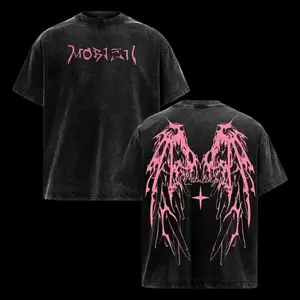 valentine shirts Oversized Angel Wings T-Shirt – Vintage Washed Y2K Graphic Tee  Comfortable Cotton Crew Neck Short Sleeve Graphic Print T-Shirt, Black, Sizes S to XXXL, Casual Wear labour day Start of school season Love Dog Festival