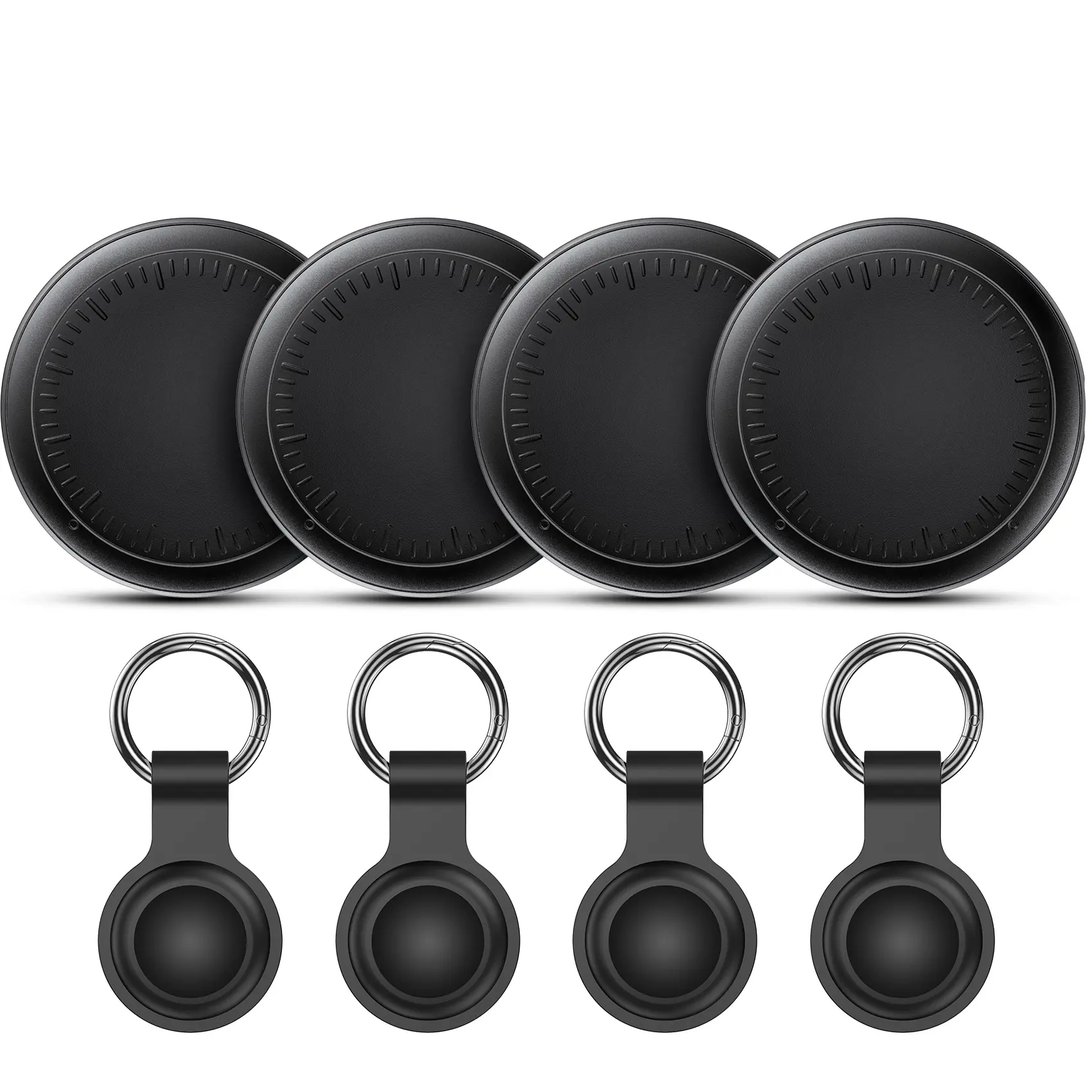4-Pack Bluetooth Air Tracker Tags (Android ONLY) - Keychain Item Finder with App Control, Secure Encrypted Connection, Find Hub Compatibility, Global Coverage, IP67 Dustproof Waterproof, Silicone Case Protection, Manufacturer Warranty for Luggage, Pets