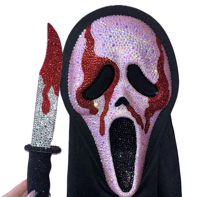 Ghost Face Mask with Rhinestones + Prop Knife