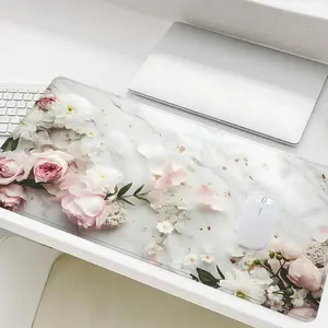 Floral Pattern Mouse Pad, Rectangle Gaming Mouse Pad, Non-slip Rubber Base Stitched Edge Desk Pad for Desk Laptop Desktop, Desk Organizer, Office Accessories