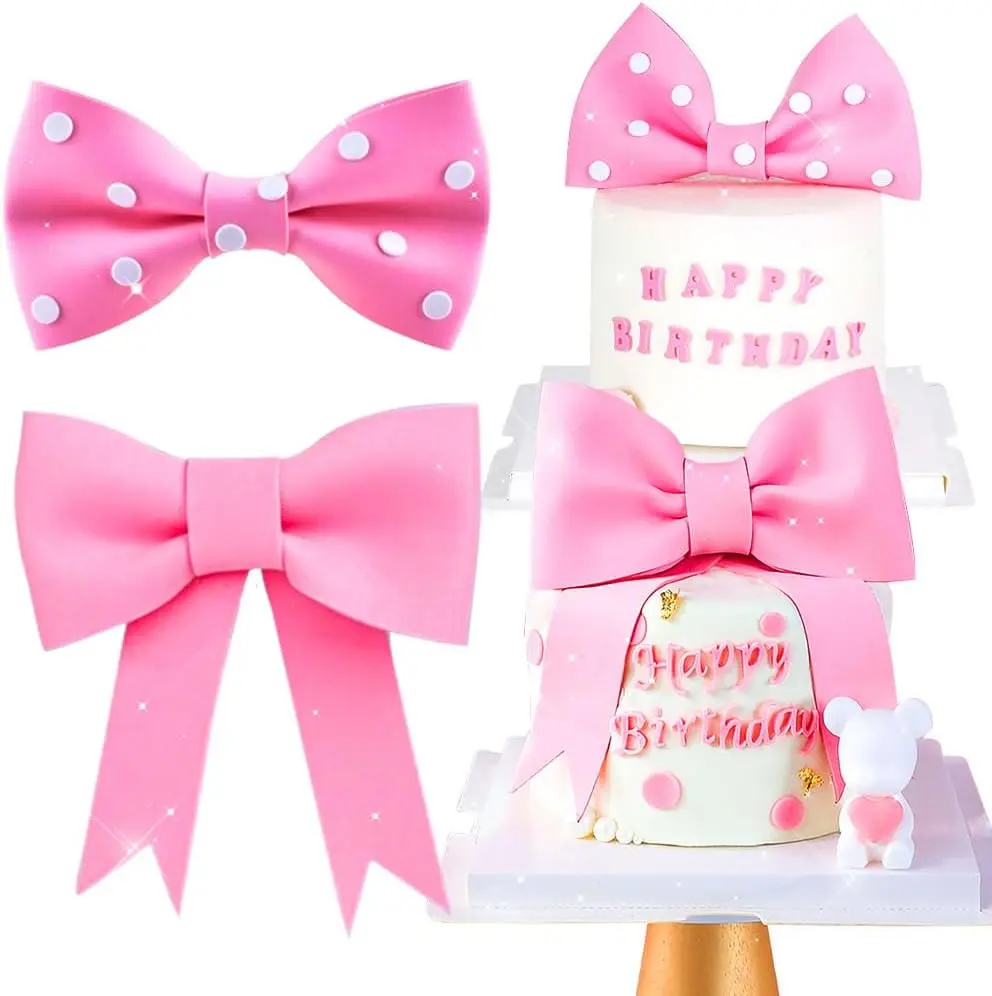 Pink Bow Cake Topper Bow Cake Decoration Baby Girl Cake Decoration Baby Shower Cake Topper for Girl EVA Pink Bows For Cake Cake Decorating Supplies