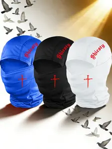 3pcs/2pcs/1pc Unisex Cross and Letter Balaclava Mask Neck Gaiter Headwear Breathable Ski Mask for Men Women Outdoor Sports Hiking Fishing Commuting Suitable for Daily Wear