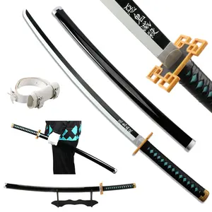 ELERVINO 41 inches Bamboo Wooden Demon Slayer Cosplay Sword Tokitou Muichirou Swords with Belt and Holder Stand Display for Halloween Anime Role Playing Props Cosplay Collection Decoration Christmas Gift Birthday Decoration