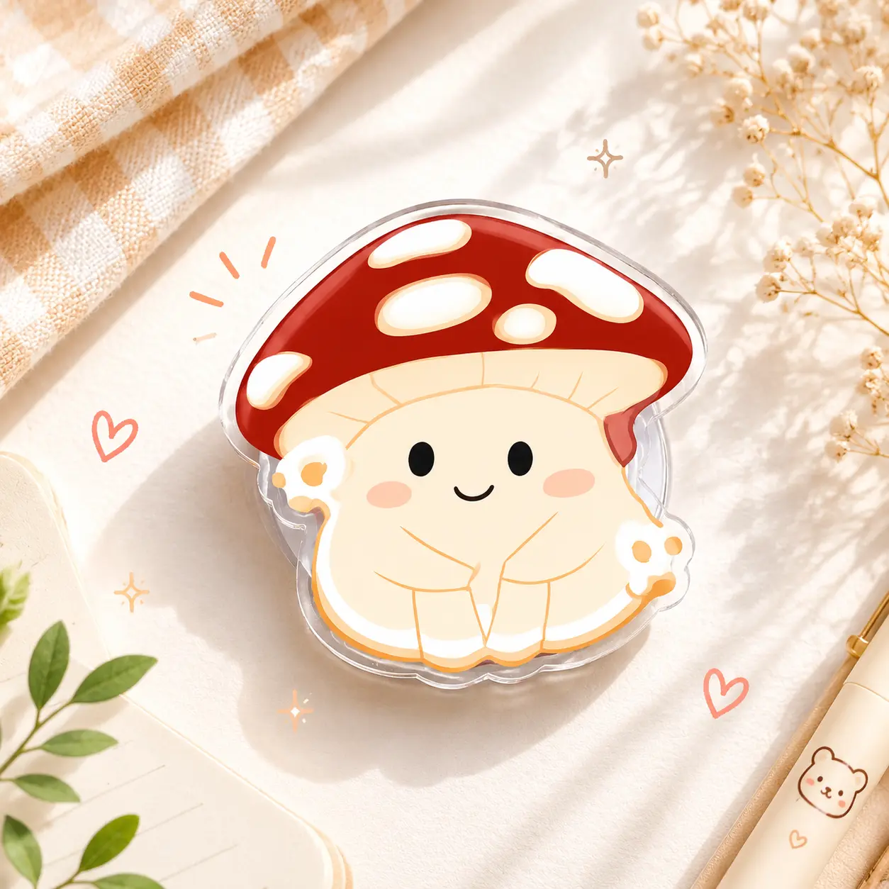 Cute Mushroom Character Phone Grip - Kawaii Red Cap Fungi Acrylic Phoneholder - Cozy Cottagecore MagSafe Phone & Kick Stand Accessory