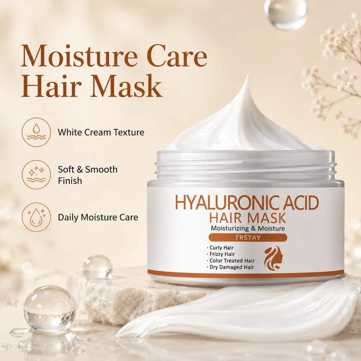 Minoxidil-Infused Hydrating Hair Mask 50g, Hyaluronic Haircare Moisturizer - Deep Moisture Oil Treatment for Dry Locks to Repair, Boost Manageability and Deliver Smooth Finish, Moisturizing, Hydrate, All Hair, One Size