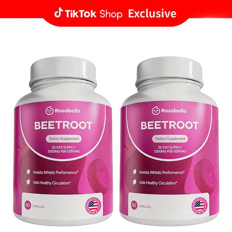 2 Pack Rosabella Organic Beetroot Capsules (1300mg) for Blood Flow & Heart Health