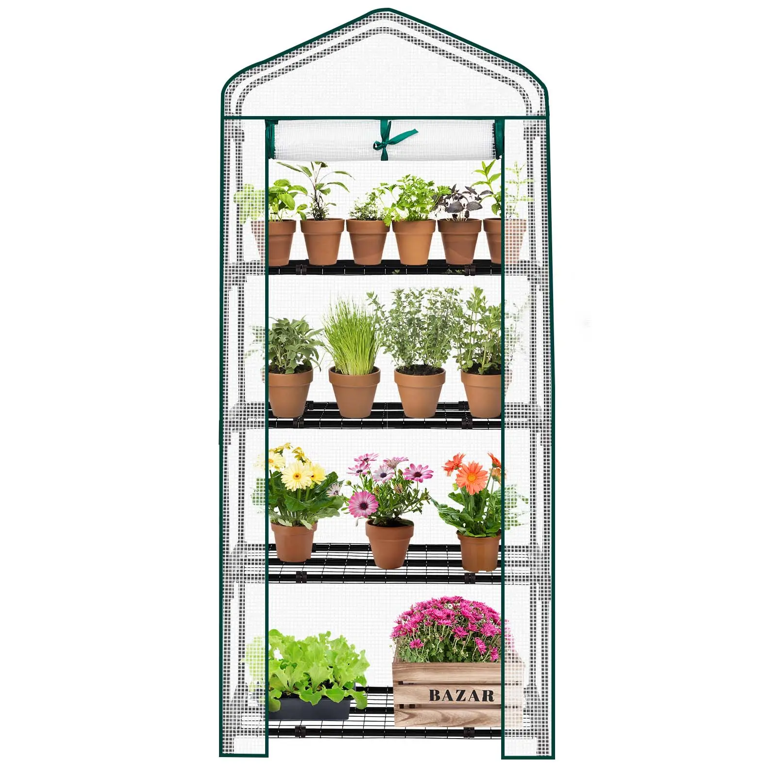 【Summervibes】Ubesgoo Mini Greenhouse for Indoor Outdoor, Small Plastic Plant Green House 4-Tier Rack Stand Portable Greenhouses with Durable PE Cover for Seedling, 2.5x1.6x5.2 FT, Ideal Gardening Gifts for Women Men