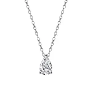EAMTI 1CT 925 Sterling Silver cubic zirconia Necklaces for Women Teardrop Cut Solitaire CZ Pendant Necklace