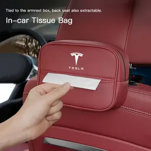 Car Tissue Box Holder Leather Car Armrest Napkin Case For Tesla Model 3 Model S Model X Model Y Cybertruck Roadster SpaceX