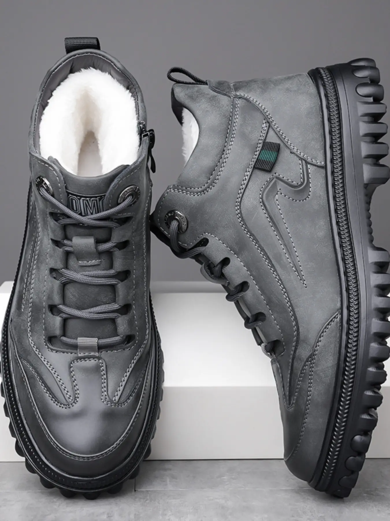 Men's Winter Warm High-Top Cotton Shoes, Fleece Lined Thicken Derby Shoes, Comfortable and Insulated Footwear for Cold Weather