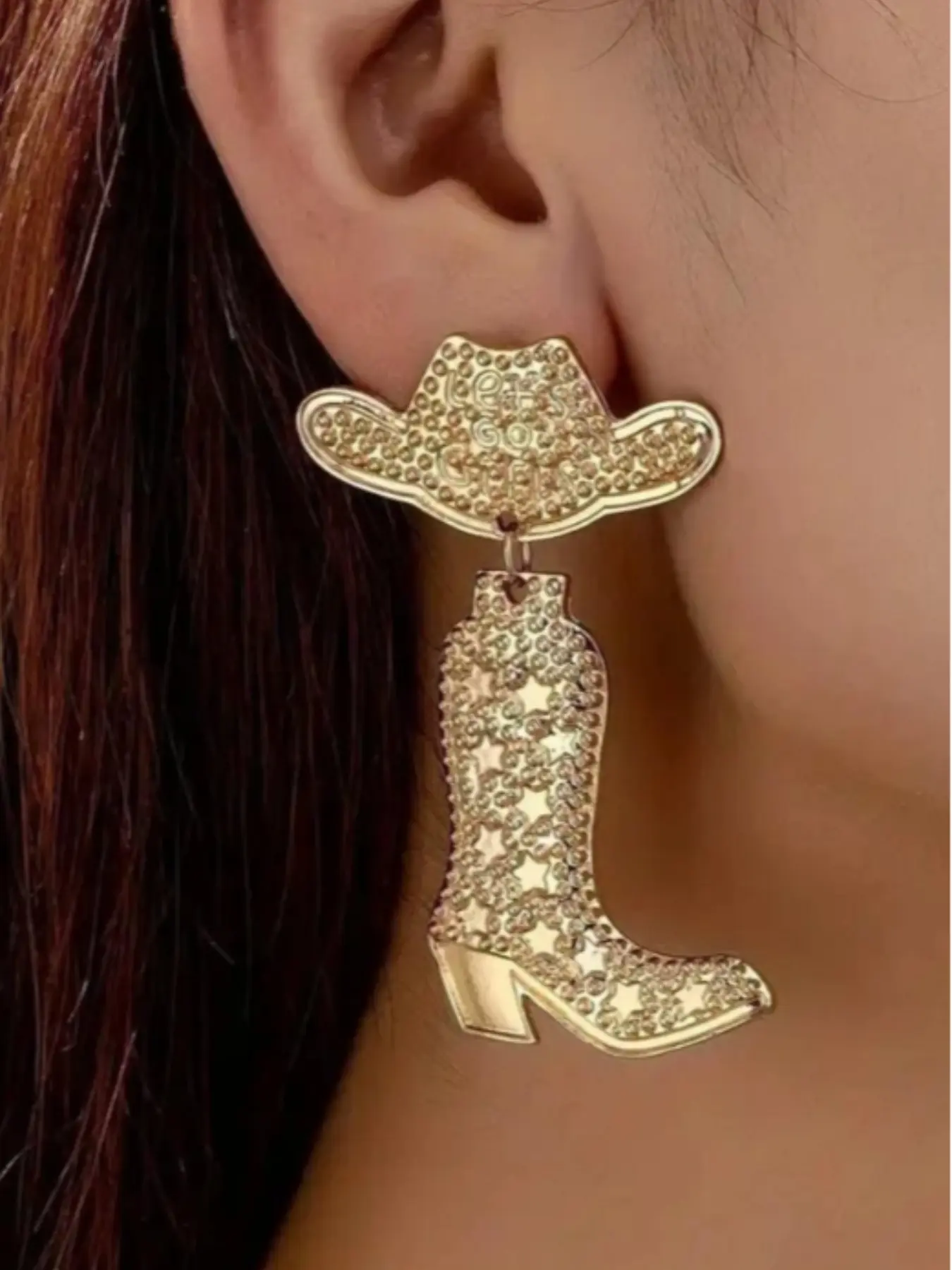 Fashion Denim Accessories Set, Alloy Western Boots, Hat, Fashionable Jewelry, High Quality Earrings, Stylish Cowgirl Look, Women's Fashion Additions