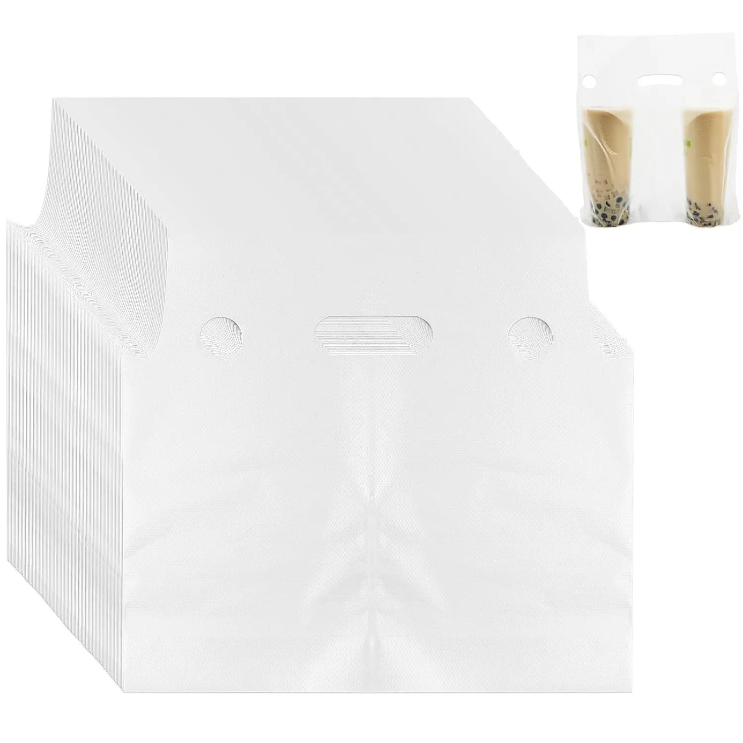 250 Pack Handle Drinking Poly Bags, Portable 2 Cup Plastic Packaging Drinking Bags Carrier Holder for Delivery Beverage, Coffee, Juice, Stores, 11.8 x 3 x 11 Inch - Clear