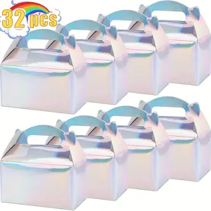 32pcs Rainbow Foil Paper Gift Box with Handle - Versatile Party Gift Box, Suitable for Weddings, Birthdays, Bridal Gifting Events, Anniversary Celebrations, and Festive Occasions - Perfect for Christmas, Halloween, Thanksgiving, and Graduation Season.