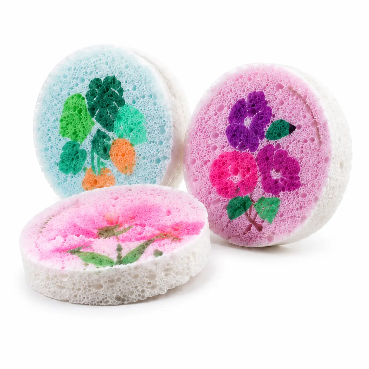 6pcs Circular Wood Pulp Dishwashing Sponge, Friendly Wood Pulp ,Scratch Free, Thickened Soft High-Absorbency Expandable Foam with Floral Prints, Cleaning Pad for Kitchen Sink & Post-Meal Dining Table Cleanup, Home Essentials,scrubber pad Colorful Colorful