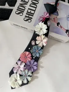 Women Floral Decorated Tie Sweet Girl Style School Tie Adjustable Buckle Design Versatile Neck Accessory for Wedding Party Dating Festival Gift