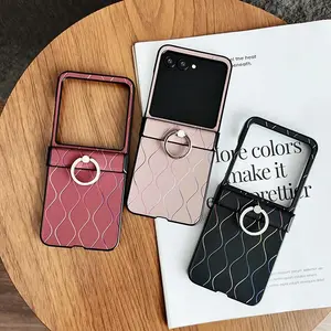 Funda Case for Motorola Razr 60 Ultra 50 40 50S Razr+ 2024 2025 Wave Pattern Hinge Ring Bracket PU Leather Phone Case Cover