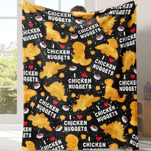 Chicken Nugget Pattern Flannel Blanket, 1 Count Soft Comfortable Throw Blanket, Warm Napping Blanket for Home Office Travel Camping