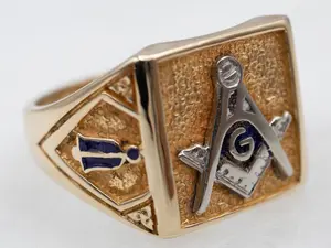 Men's Two Tone Gold and Enamel Masonic Ring