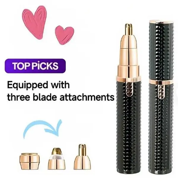 Women’s 3-in-1 Electric Eyebrow Trimmer with Eyebrow Bit, Safe, Gentle, Painless Beauty Grooming Tool, USB Rechargeable Portable Travel-Size Device for Nose, Lip & Facial Hair Removal