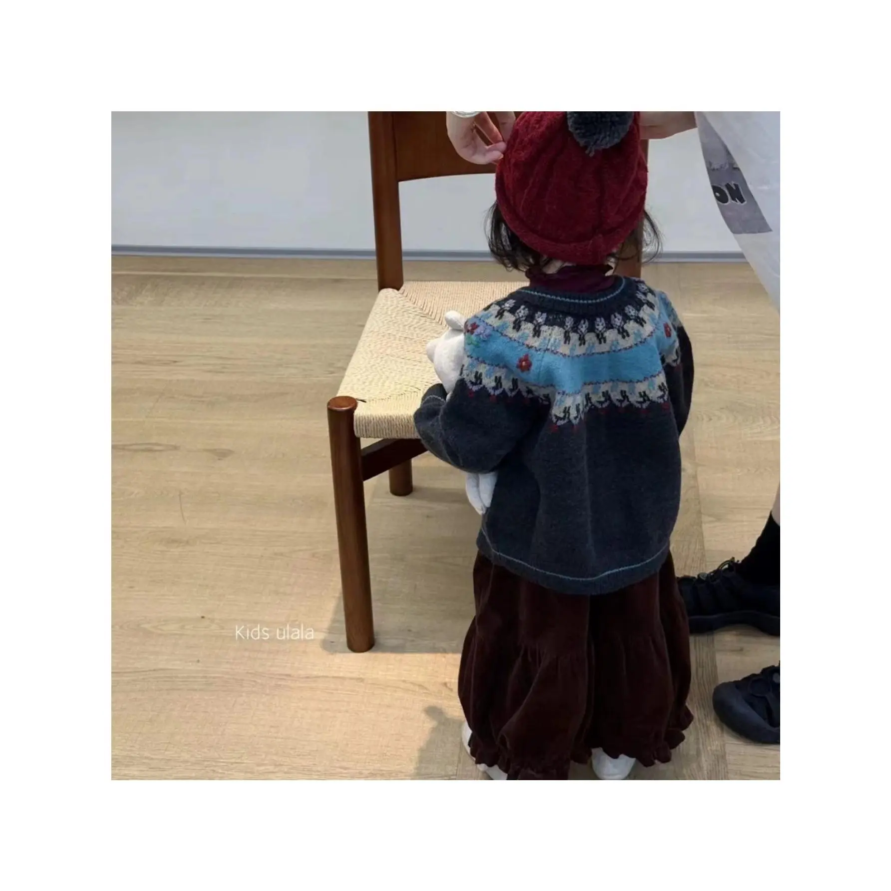 Boys' Long Sleeve Polyester Geometric Knit Cardigan - Vintage Patchwork Crew Neck Button-Up Sweater for Fall-Winter, Ages 3-6Y, Clothes, Casual