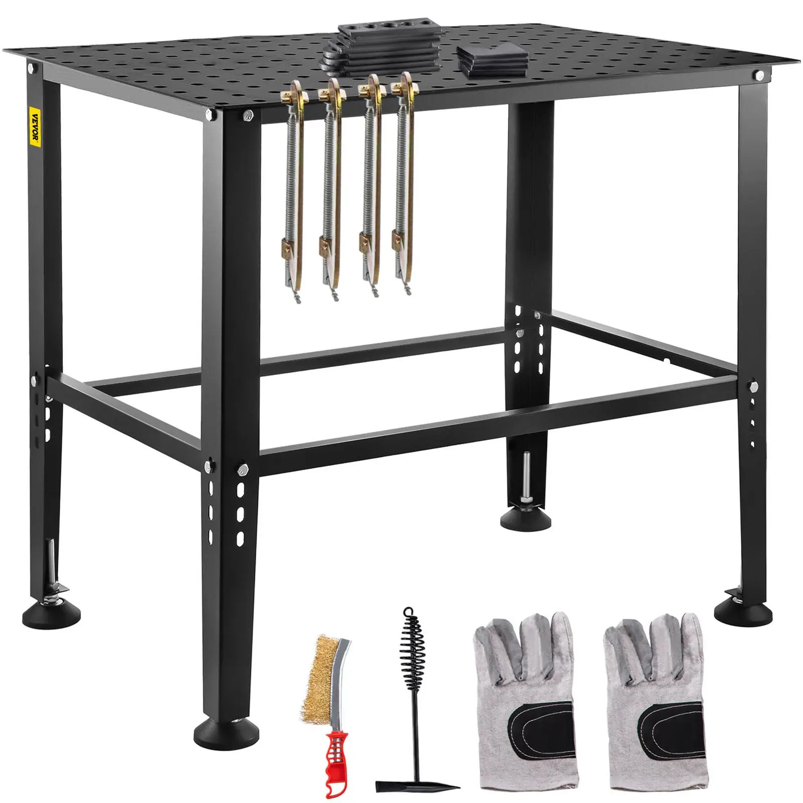 【Summerfinds】VEVOR Welding Table, 36" x 24" Steel Welding Workbench Table, 0.12-inch Thick Industrial Workbench, 600lb Loading Capacity Work Bench, Heavy Duty Carbon Steel Work Table with Adjustable Feet