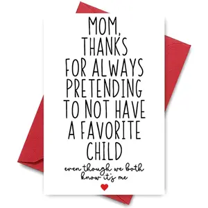 1PC Mom Favoritism Card, Ideal for Mother's Day, Mom Gift, Sweet Greeting, Positive Message Card, Handmade Paper Card for Loving Wishes, Mothers Day Card