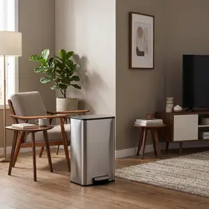 Space-Saving Stainless Steel Trash Can - 4.8 Gallon Step Garbage Bin with Soft-Close Lid, Removable Inner Bucket, Foot Pedal, Slim Rectangular Waste Bin for Kitchen, Bathroom, Office, or Bedroom, Silver