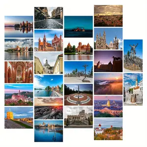 Vintage World Cities Postcards, 24pcs/set 4x6" Premium Cardstock, Collectible Travel Art, Souvenirs & Wall Decor for History Buffs, Lithuania Lovers, Home Office